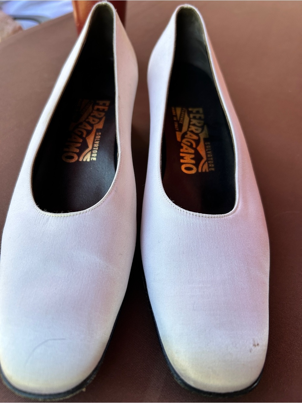 Salvatore Ferragamo Women's White Slip-On Satin pumps